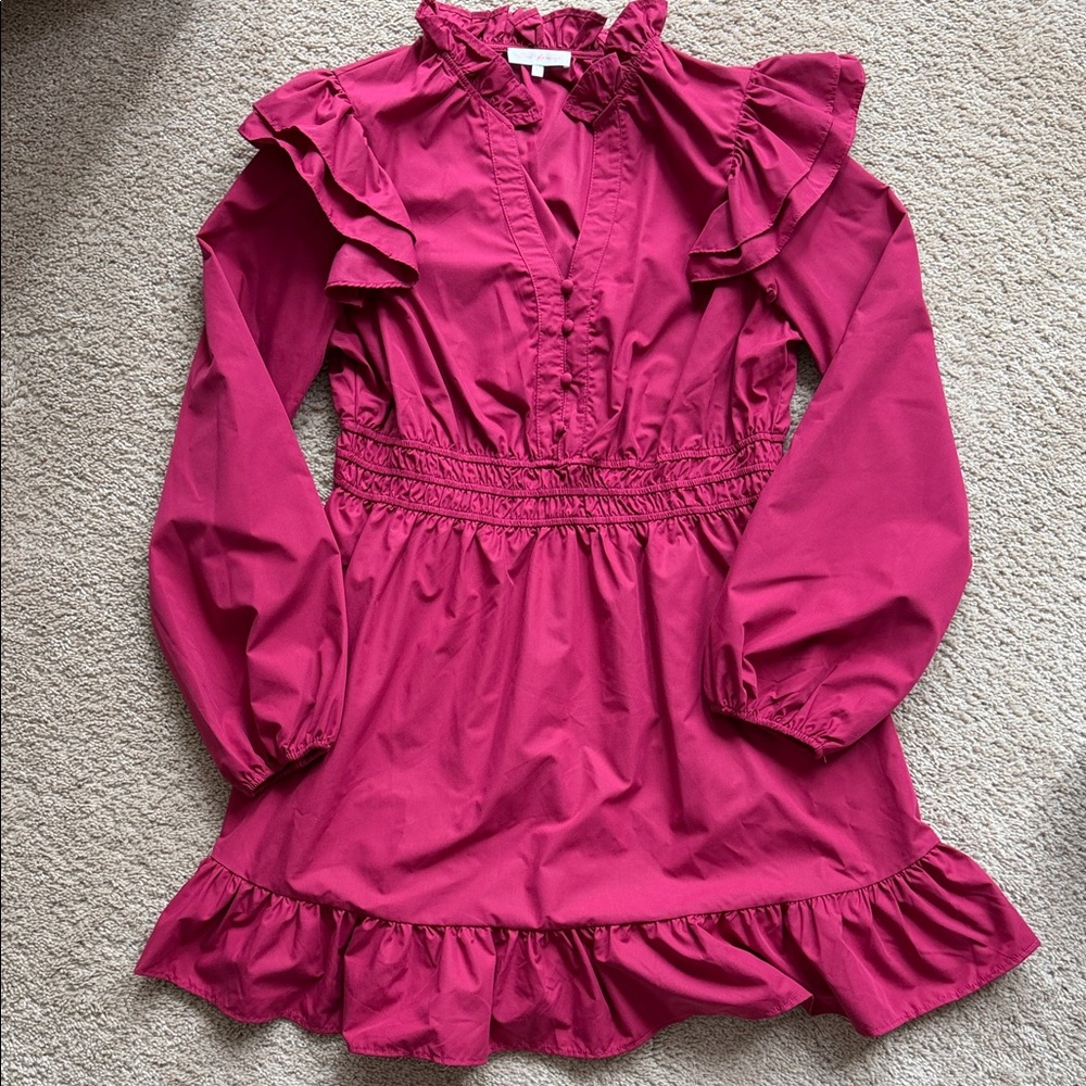 Ces Femme Magenta Ruffle Long-Sleeve Mini Dress
